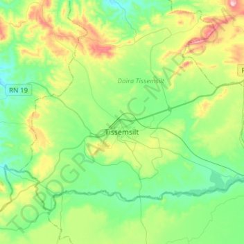 Topografische kaart Tissemsilt, hoogte, reliëf
