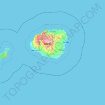 Topografische kaart Kauaʻi County, hoogte, reliëf