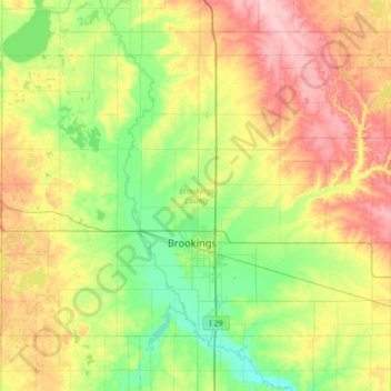 Topografische kaart Brookings County, hoogte, reliëf
