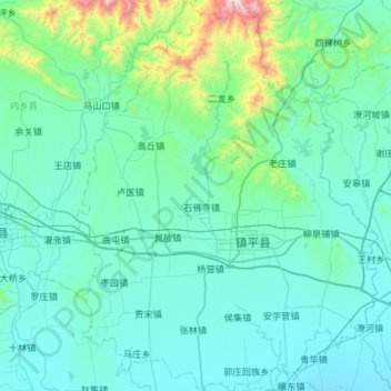 Topografische kaart 镇平县, hoogte, reliëf