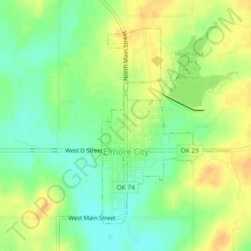 Topografische kaart Elmore City, hoogte, reliëf