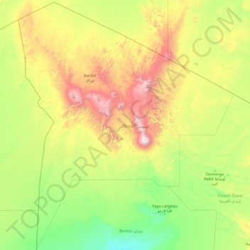 Topografische kaart Tibesti تيبستي, hoogte, reliëf