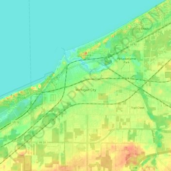 Topografische kaart Michigan City, hoogte, reliëf