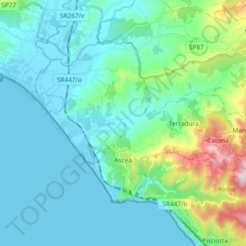 Topografische kaart Ascea, hoogte, reliëf