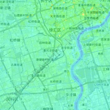 Topografische kaart 徐汇区, hoogte, reliëf