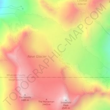 Topografische kaart Neve Glacier, hoogte, reliëf