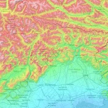 Topografische kaart Carnic Alps, hoogte, reliëf
