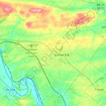 Topografische kaart Limerick Township, hoogte, reliëf