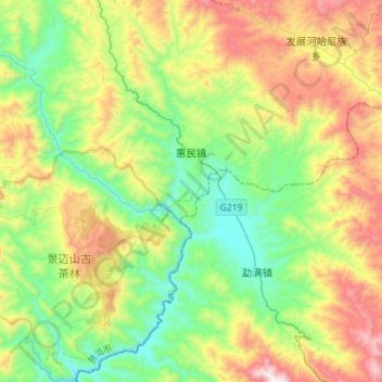 Topografische kaart 惠民镇, hoogte, reliëf