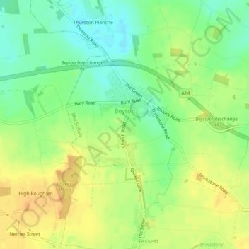 Topografische kaart Beyton, hoogte, reliëf