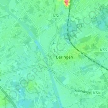 Topografische kaart Beringen, hoogte, reliëf