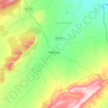 Topografische kaart Meskiana, hoogte, reliëf