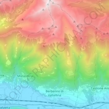 Topografische kaart Berbenno di Valtellina, hoogte, reliëf