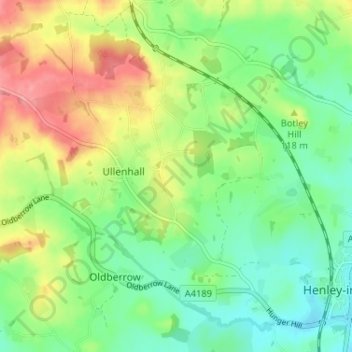 Topografische kaart Ullenhall, hoogte, reliëf