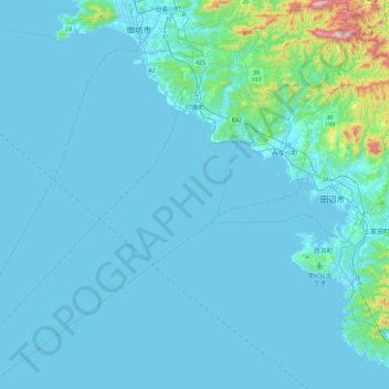 Topografische kaart 印南町, hoogte, reliëf