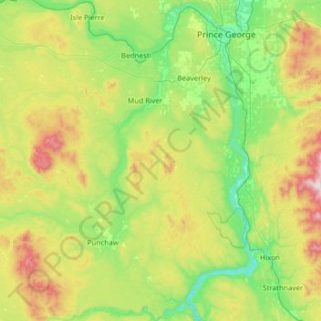 Topografische kaart Area C (Chilako River/Nechako), hoogte, reliëf