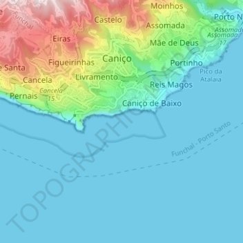 Topografische kaart Reserva Natural Parcial do Garajau, hoogte, reliëf