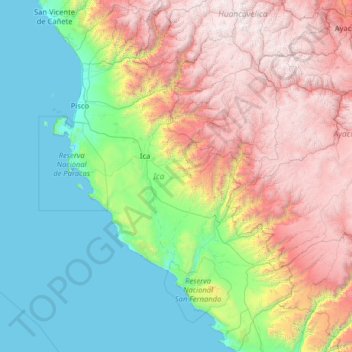 Topografische kaart Ica, hoogte, reliëf