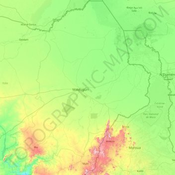 Topografische kaart Borno, hoogte, reliëf