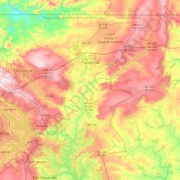 Topografische kaart Planaltina, hoogte, reliëf