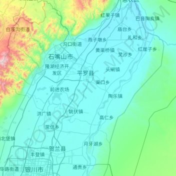 Topografische kaart 平罗县, hoogte, reliëf