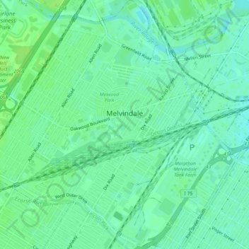 Topografische kaart Melvindale, hoogte, reliëf
