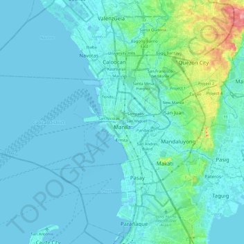Topografische kaart Manila, hoogte, reliëf
