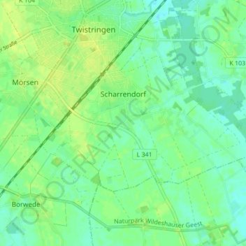 Topografische kaart Scharrendorf, hoogte, reliëf