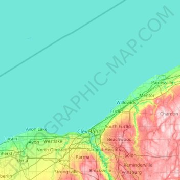 Topografische kaart Cuyahoga County, hoogte, reliëf