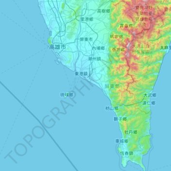 Topografische kaart 屏東縣, hoogte, reliëf