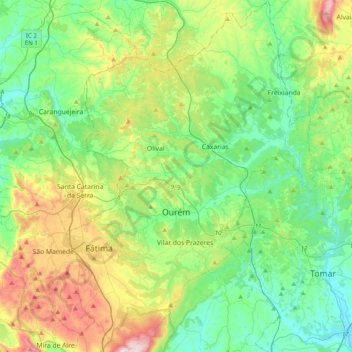 Topografische kaart Ourém, hoogte, reliëf