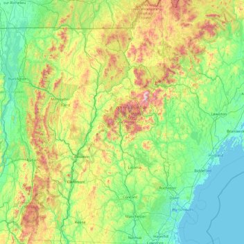 Topografische kaart Nuevo Hampshire, hoogte, reliëf