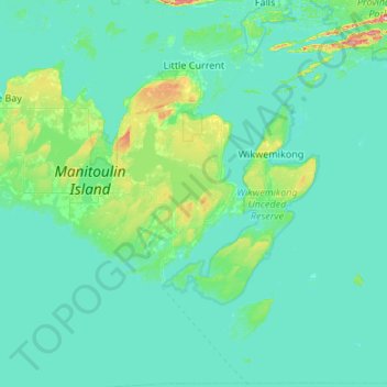 Topografische kaart Northeastern Manitoulin and the Islands, hoogte, reliëf