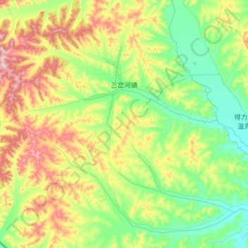 Topografische kaart 三岔河镇, hoogte, reliëf