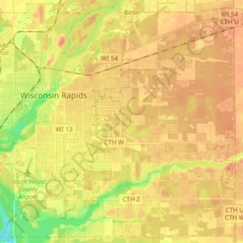 Topografische kaart Town of Grand Rapids, hoogte, reliëf