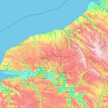 Topografische kaart Seine-Maritime, hoogte, reliëf