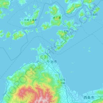 Topografische kaart 今治市, hoogte, reliëf