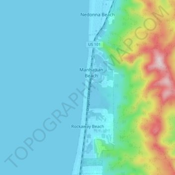 Topografische kaart Rockaway Beach, hoogte, reliëf