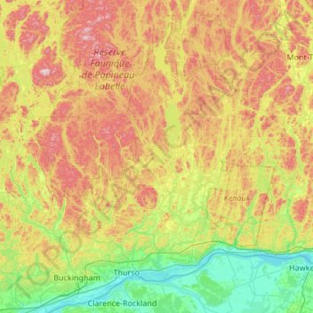 Topografische kaart Papineau, hoogte, reliëf