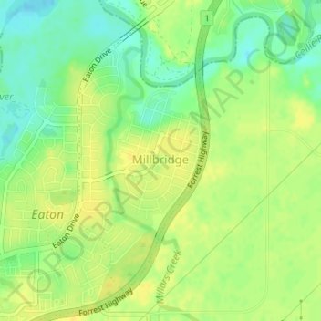 Topografische kaart Millbridge, hoogte, reliëf
