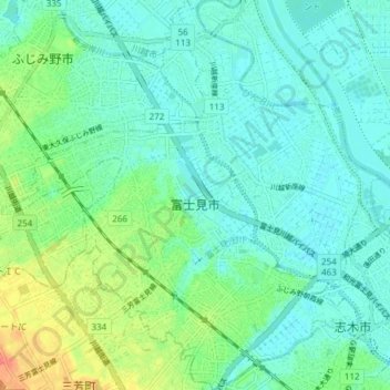Topografische kaart Fujimi, hoogte, reliëf
