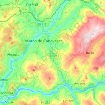 Topografische kaart Marco de Canaveses, hoogte, reliëf