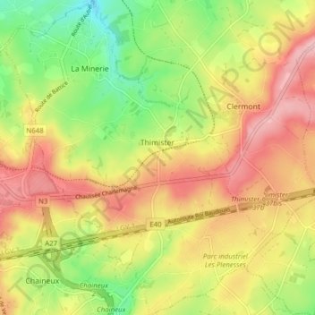 Topografische kaart Thimister, hoogte, reliëf