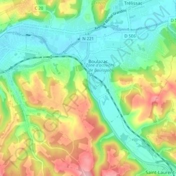 Topografische kaart Boulazac, hoogte, reliëf