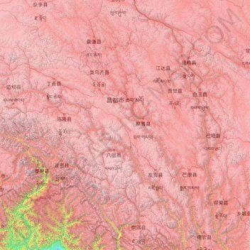 Topografische kaart Qamdo, hoogte, reliëf