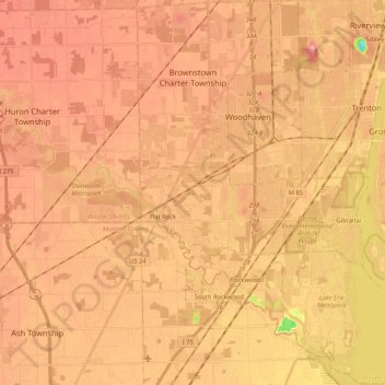Topografische kaart Brownstown Charter Township, hoogte, reliëf