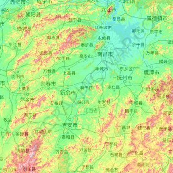 Topografische kaart 赣江, hoogte, reliëf
