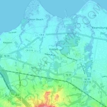 Topografische kaart Hazlet Township, hoogte, reliëf