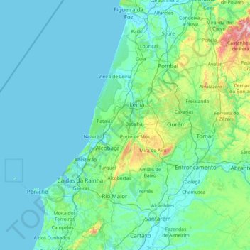Topografische kaart Leiria, hoogte, reliëf