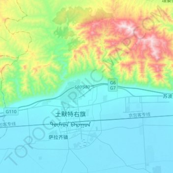 Topografische kaart 沟门镇, hoogte, reliëf